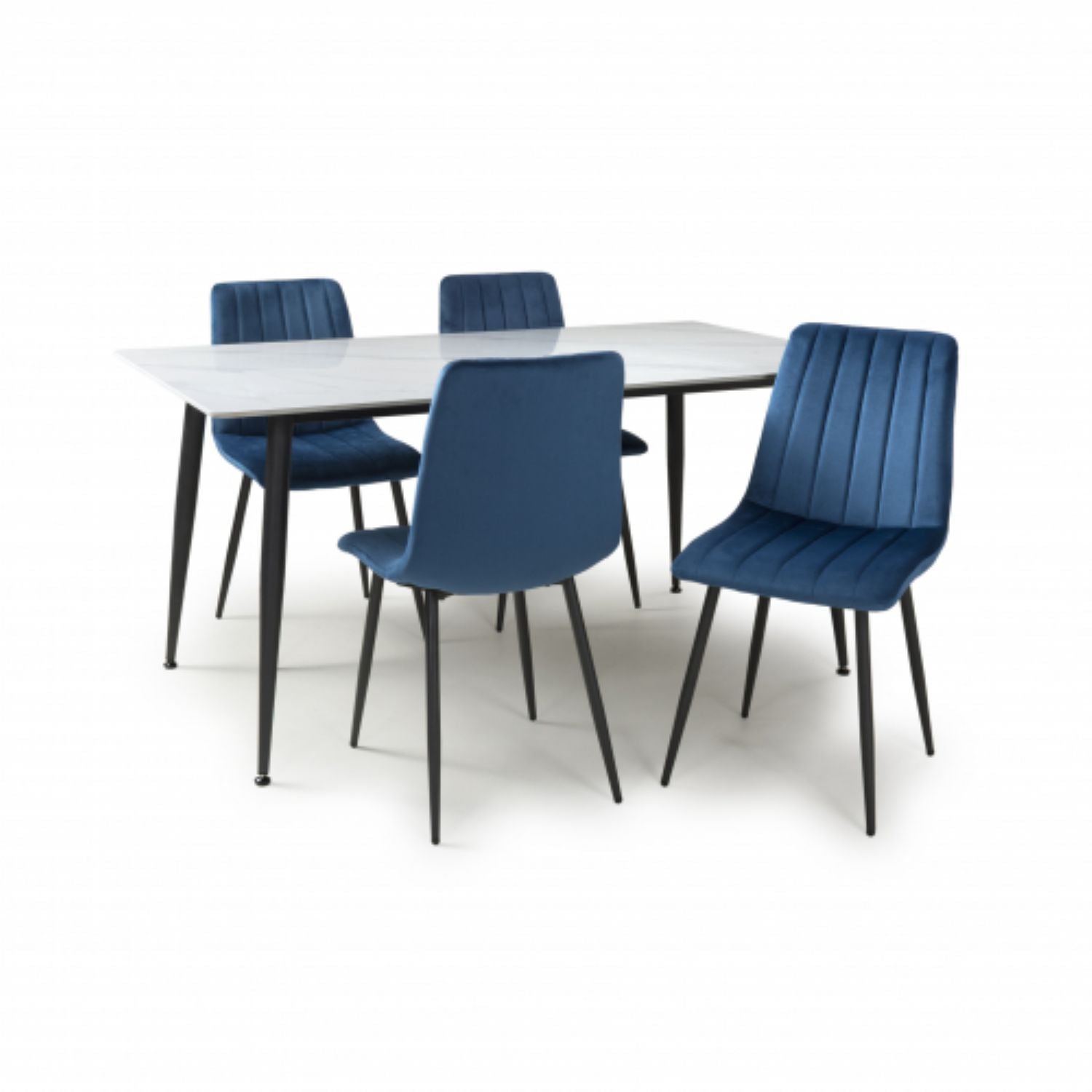 Monaco 1.6m White And 4 Lisbon Blue Dining Set