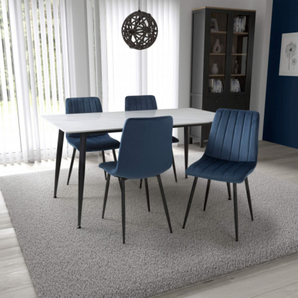 Monaco 1.6m White And 4 Lisbon Blue Dining Set