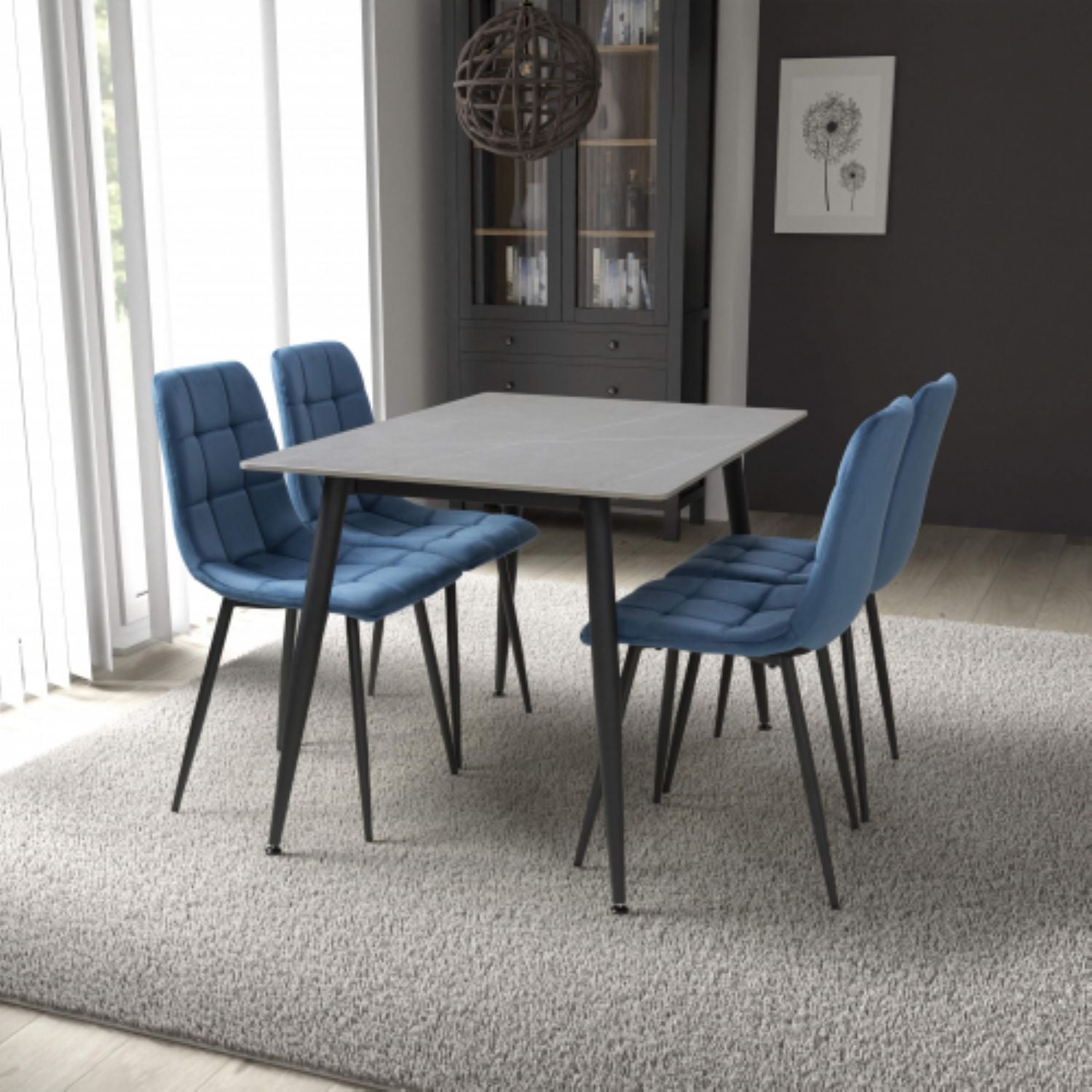 Monaco 1.2m Grey And 4 Madison Blue Dining Set