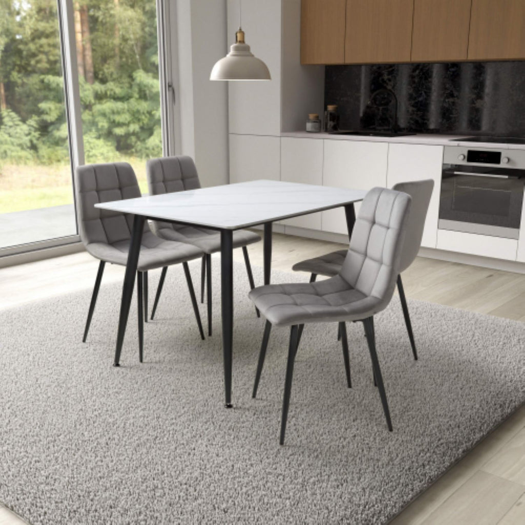 Monaco 1.2m White And 4 Madison Grey Dining Set