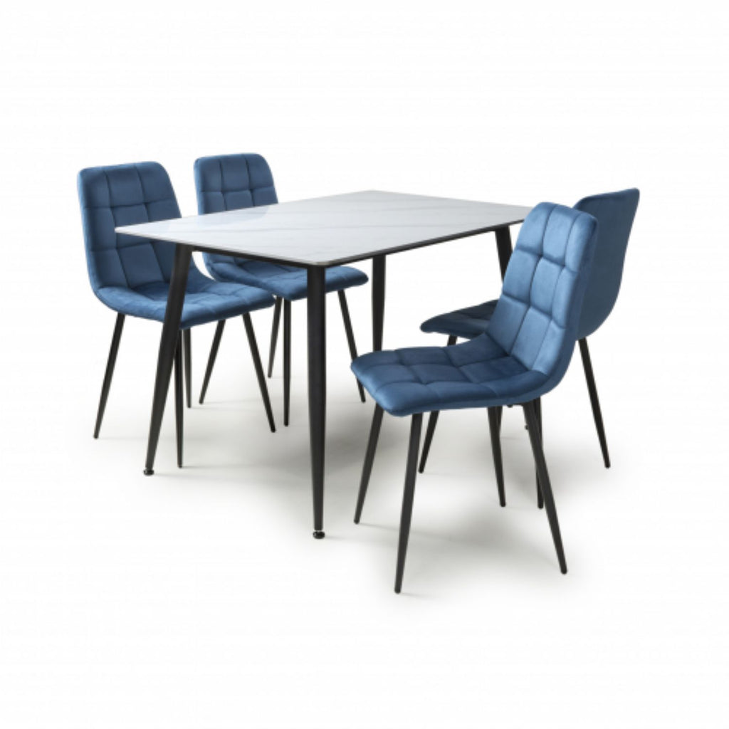 Monaco 1.2m White And 4 Madison Blue Dining Set