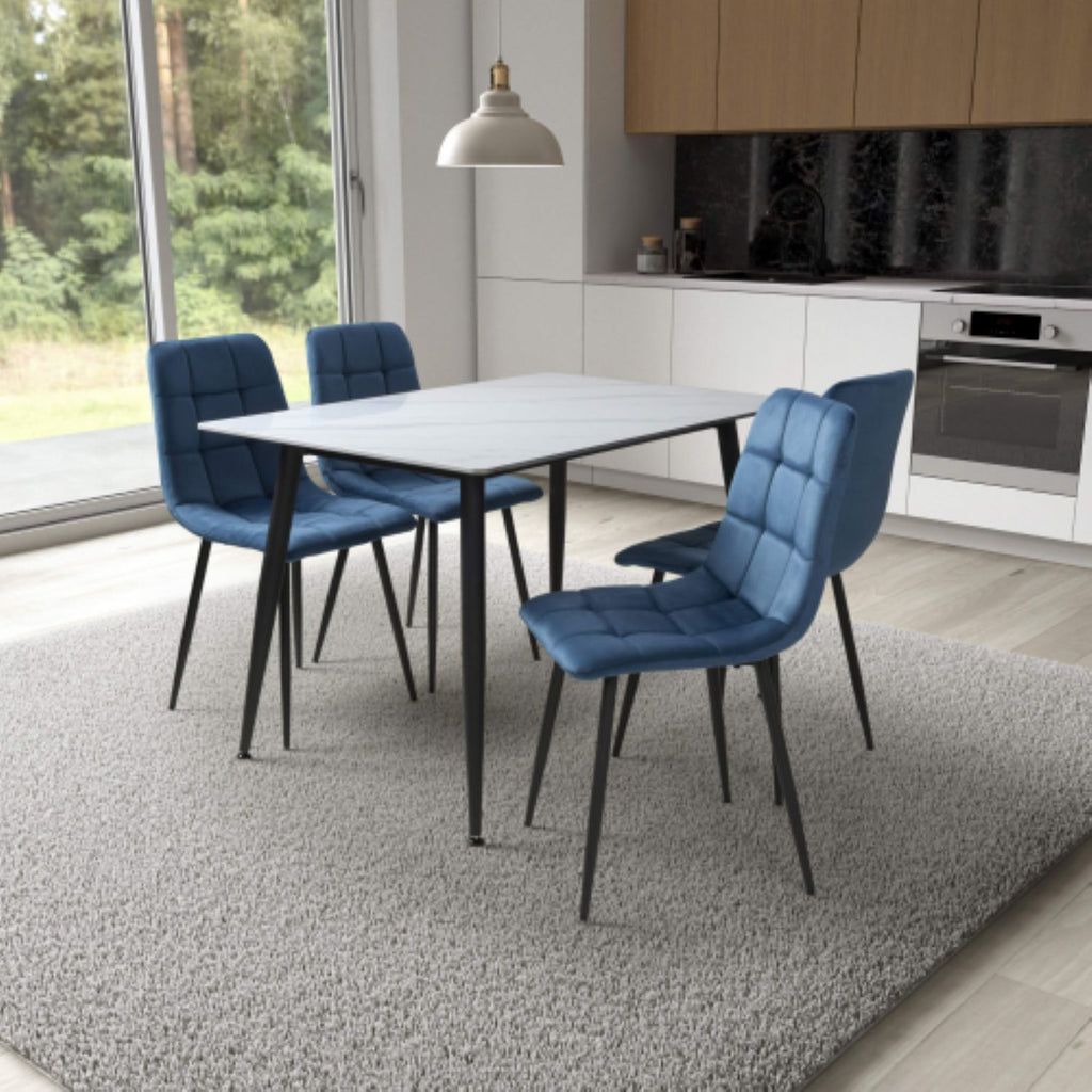 Monaco 1.2m White And 4 Madison Blue Dining Set