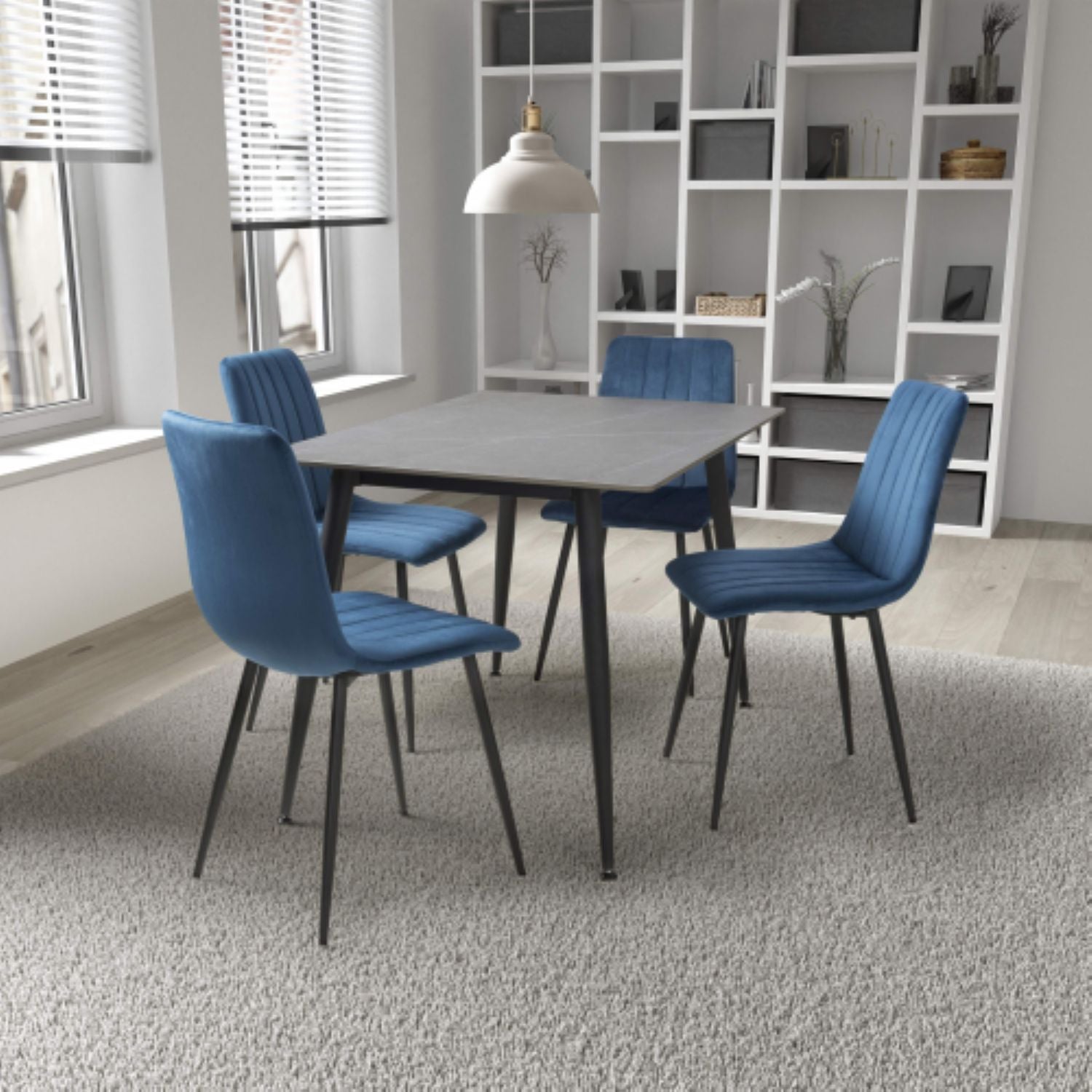 Monaco 1.2m Grey And 4 Lisbon Blue Dining Set