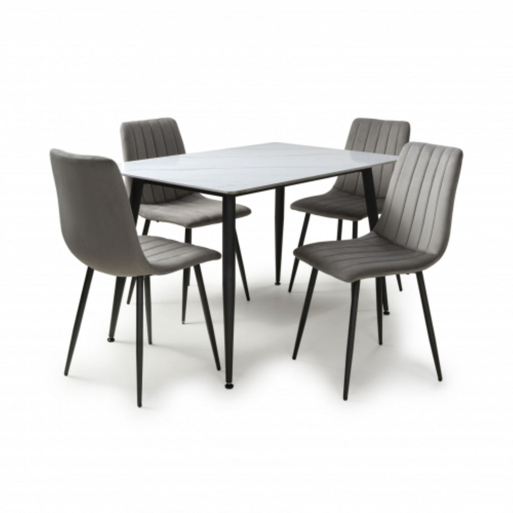Monaco 1.2m White And 4 Lisbon Grey Dining Set