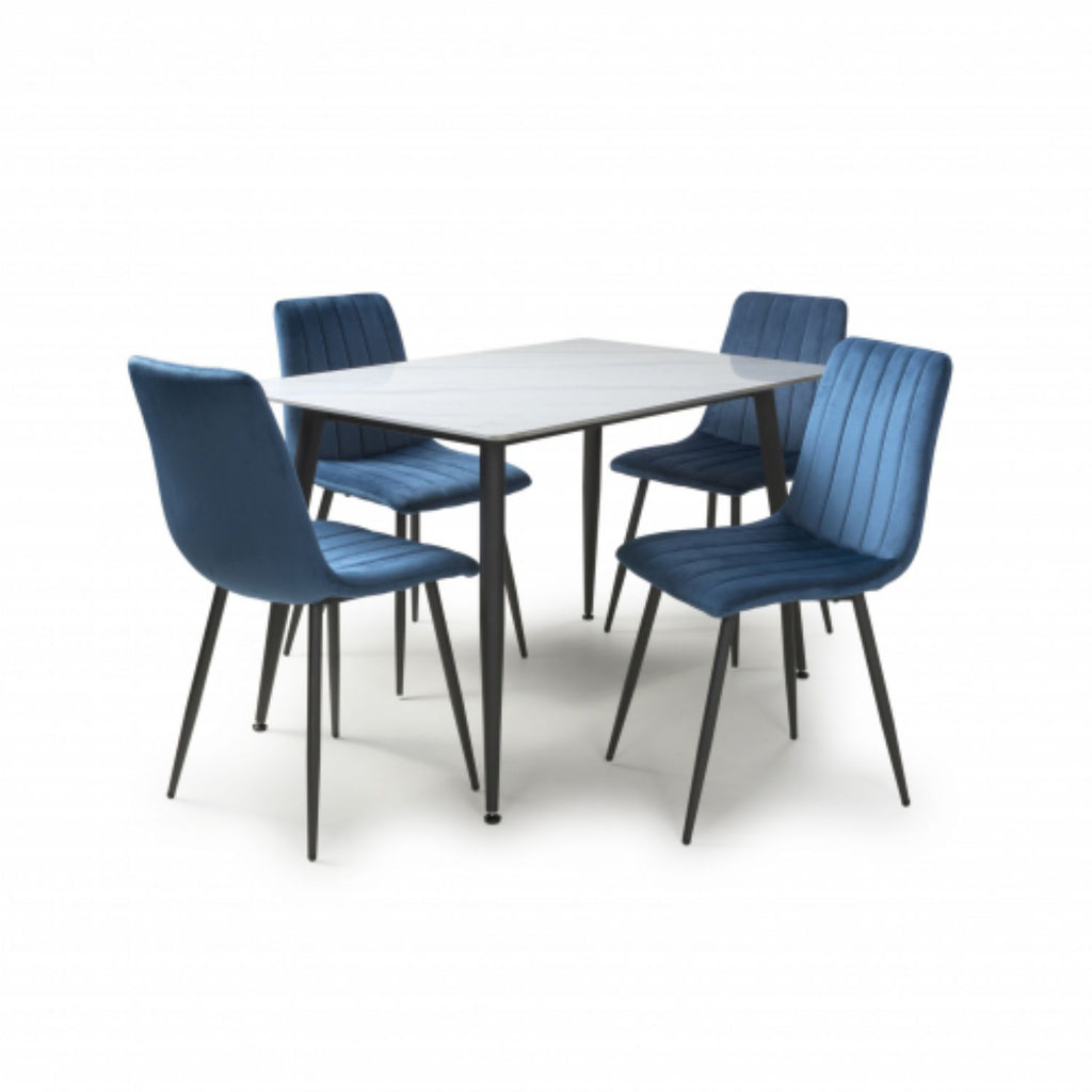 Monaco 1.2m White And 4 Lisbon Blue Dining Set
