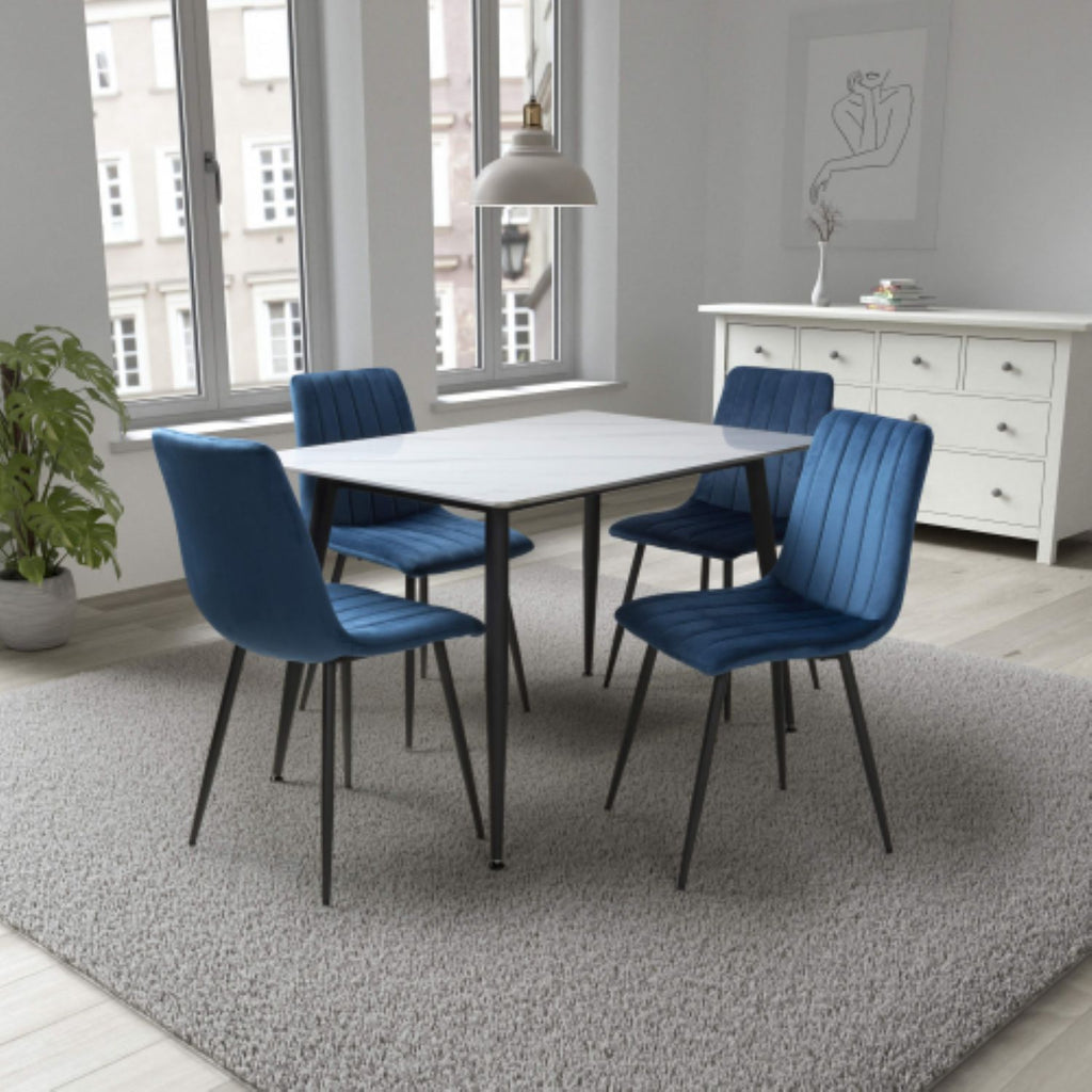 Monaco 1.2m White And 4 Lisbon Blue Dining Set