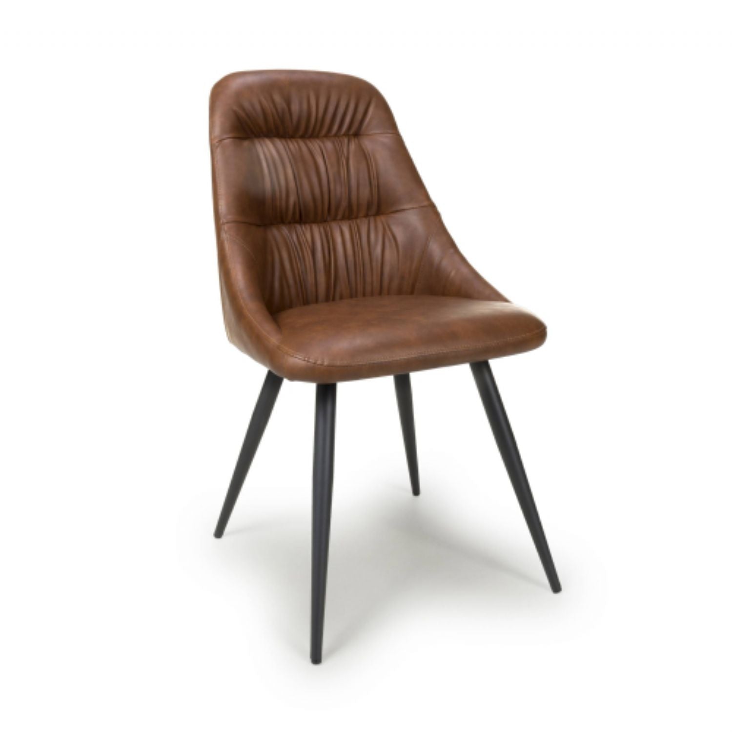Tan Brown Leather Dining Chair Black Metal Legs
