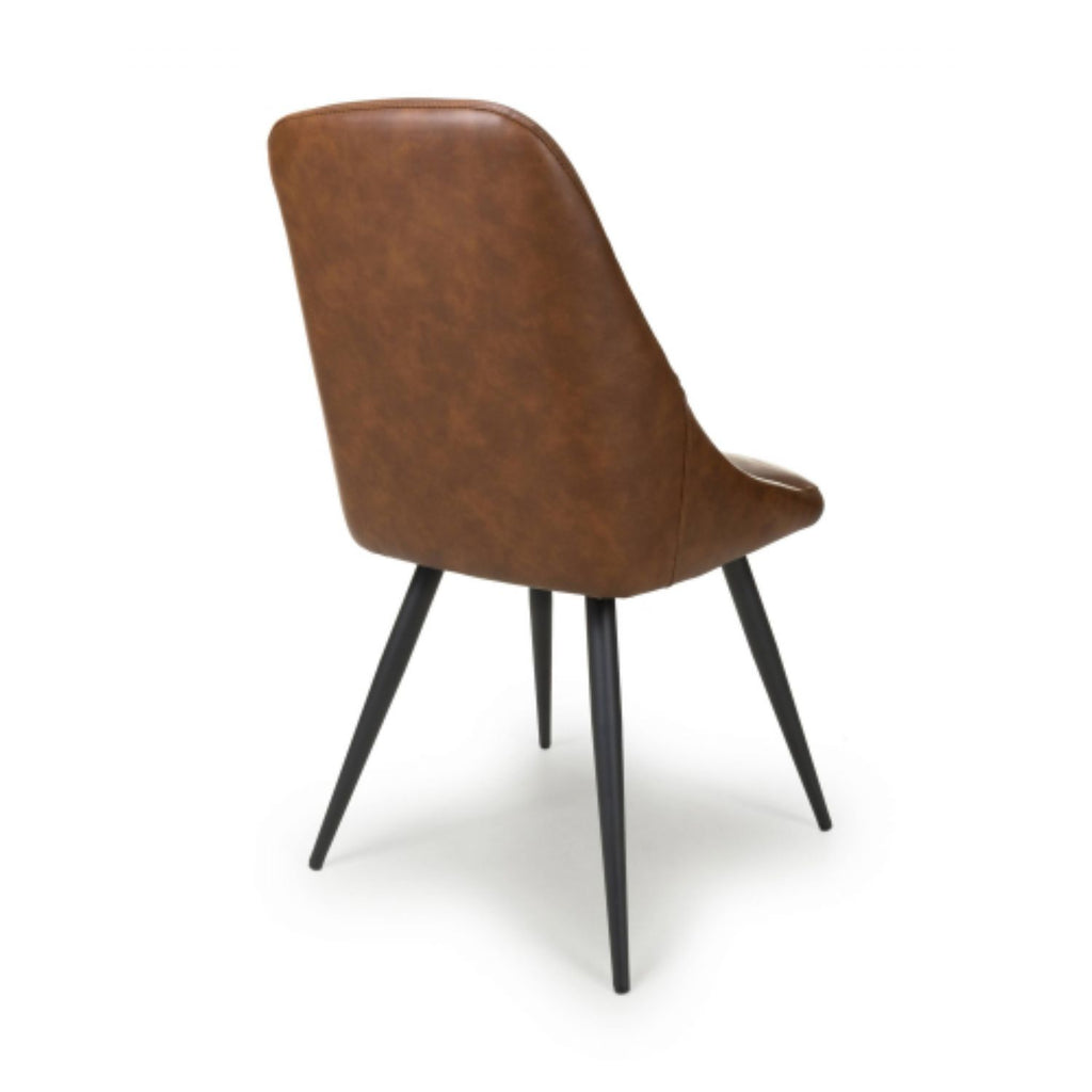 Tan Brown Leather Dining Chair Black Metal Legs