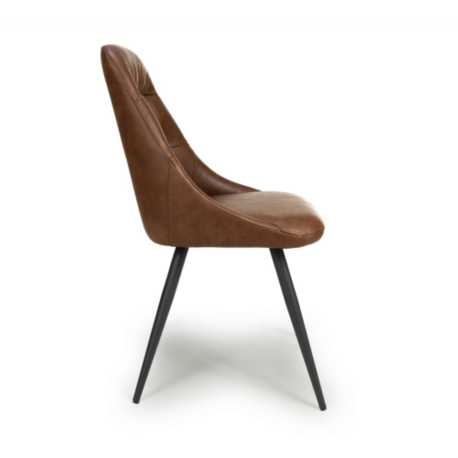 Tan Brown Leather Dining Chair Black Metal Legs