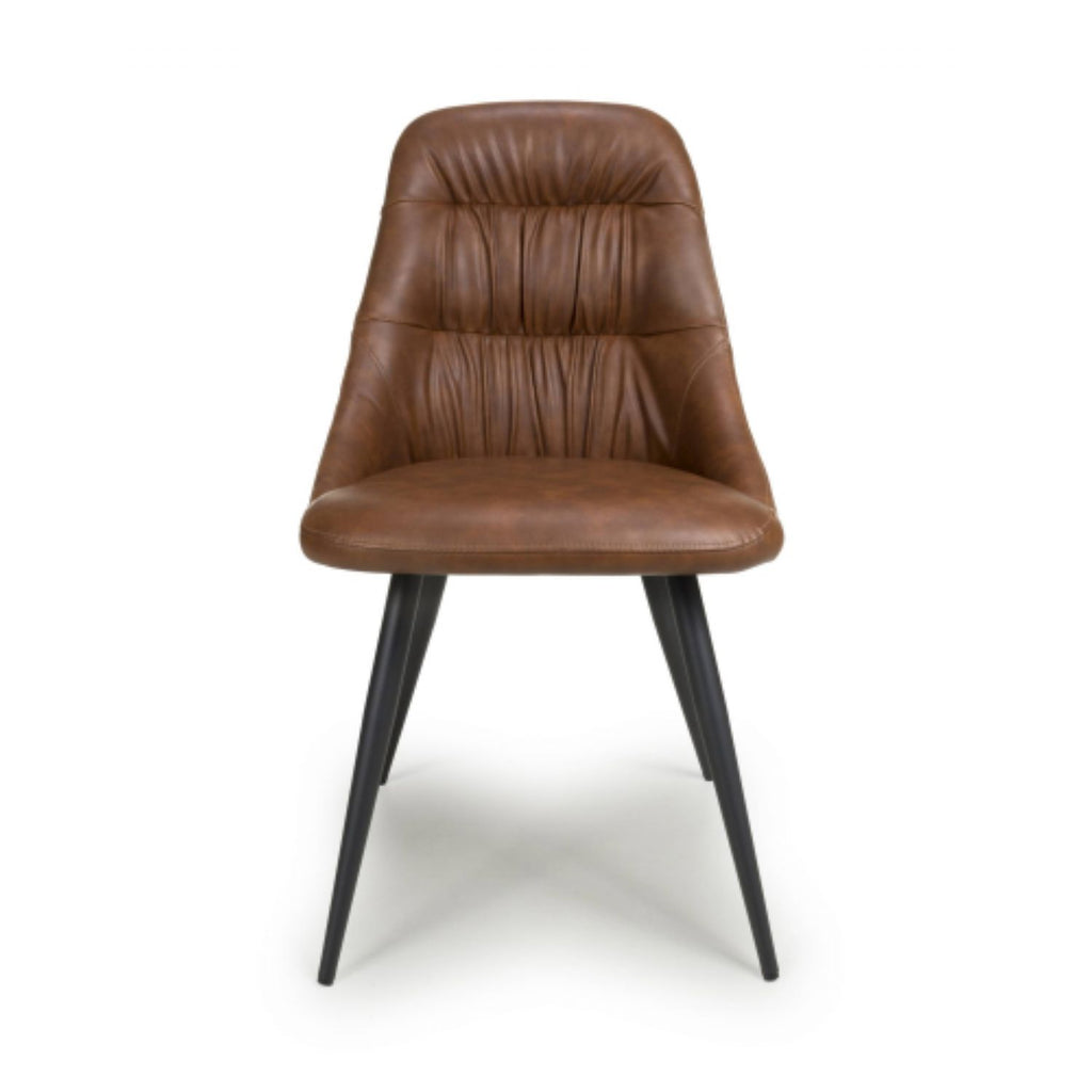 Tan Brown Leather Dining Chair Black Metal Legs