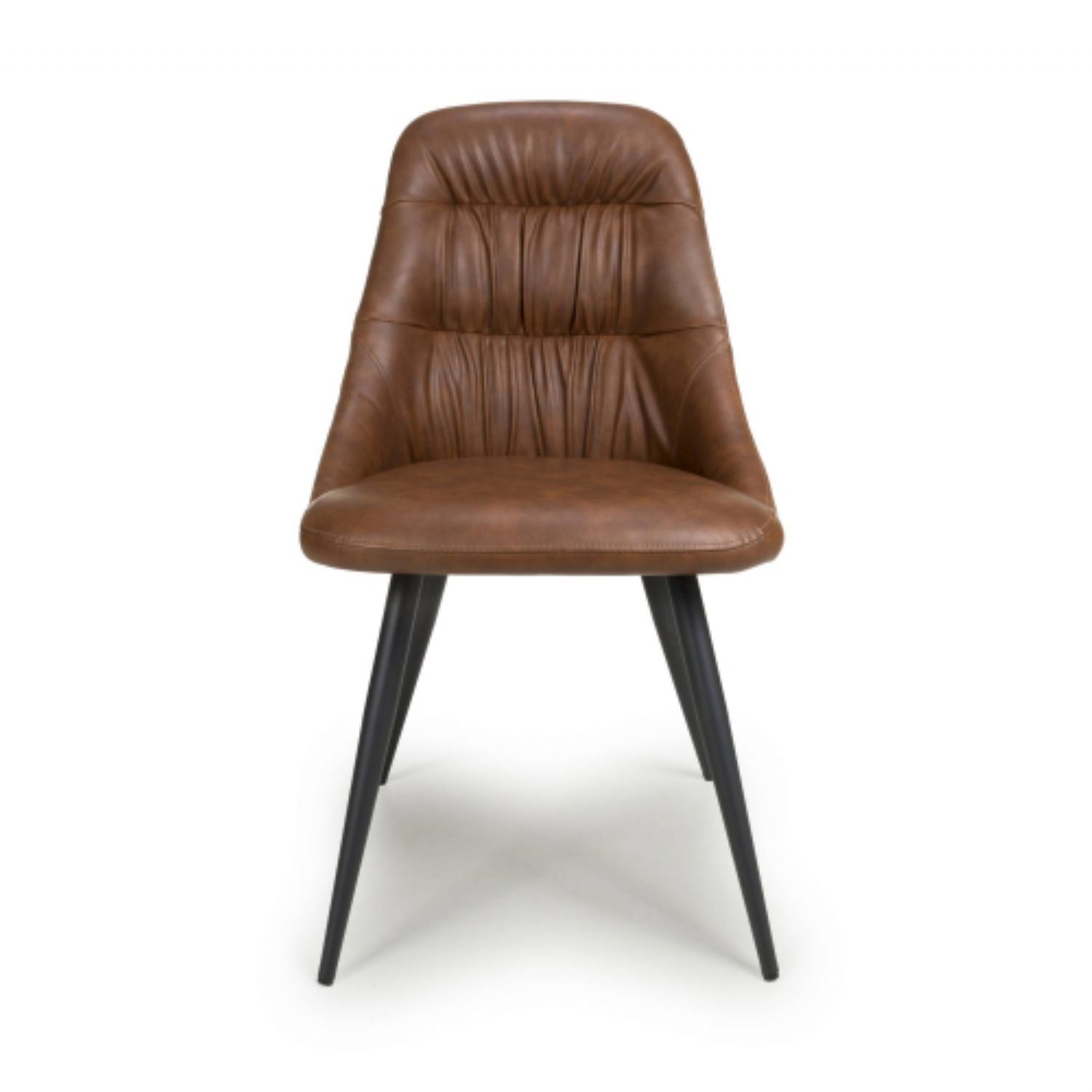 Tan Brown Leather Dining Chair Black Metal Legs