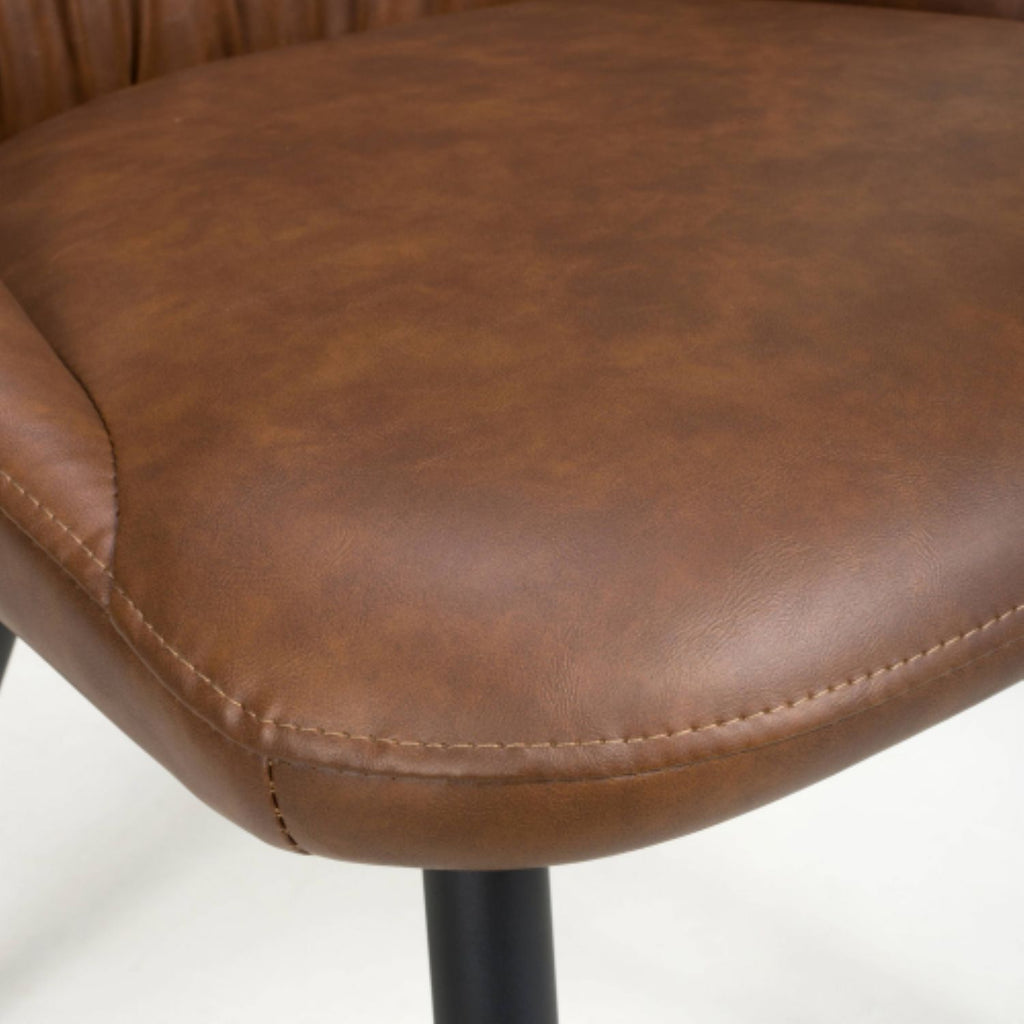 Tan Brown Leather Dining Chair Black Metal Legs