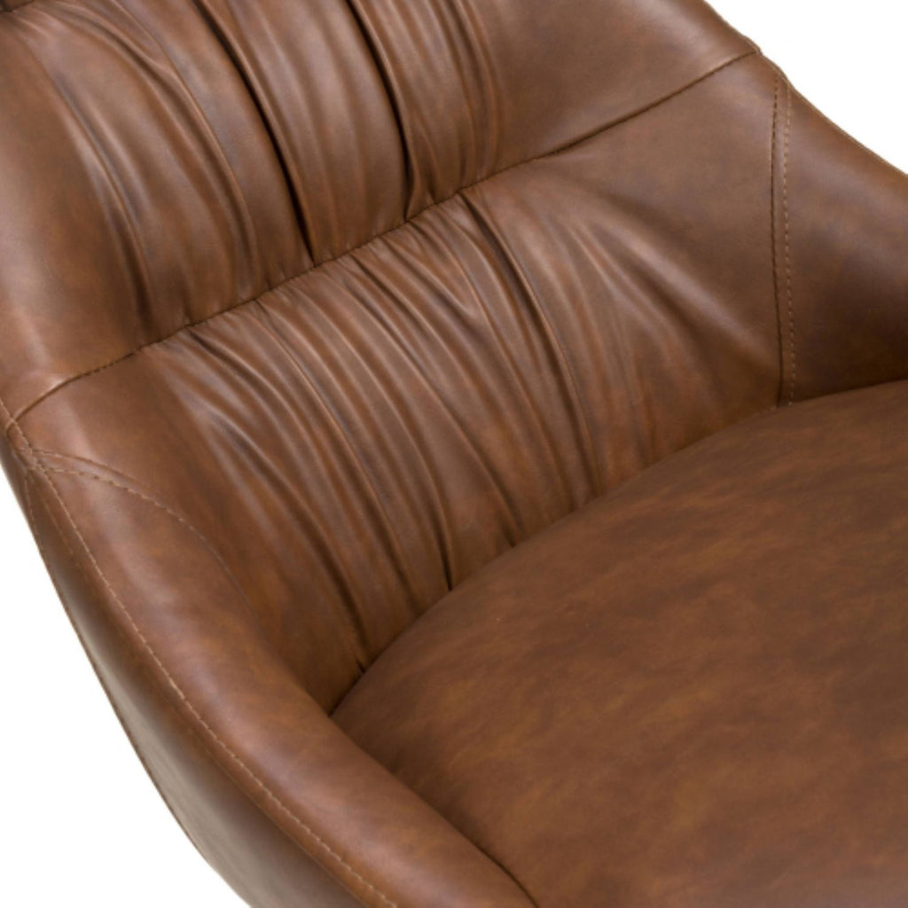 Tan Brown Leather Dining Chair Black Metal Legs