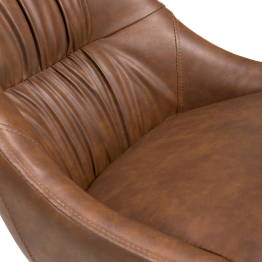 Tan Brown Leather Dining Chair Black Metal Legs