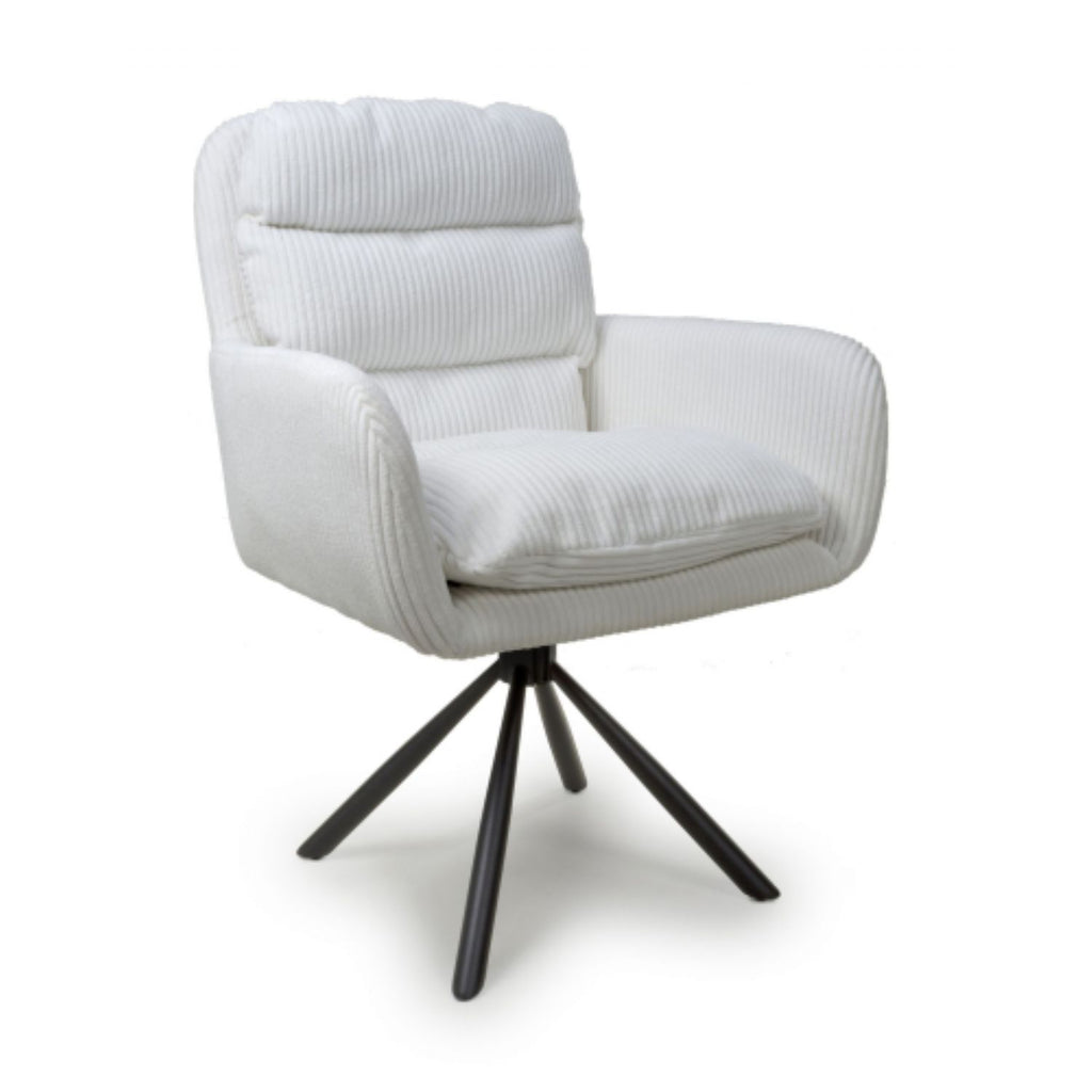 White Ribbed Corduroy Fabric 180 Degree Swivel Dining Chair