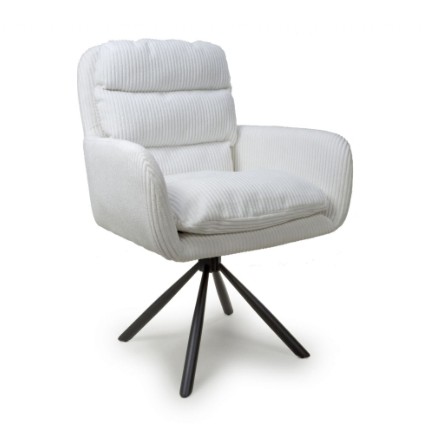 White Ribbed Corduroy Fabric 180 Degree Swivel Dining Chair