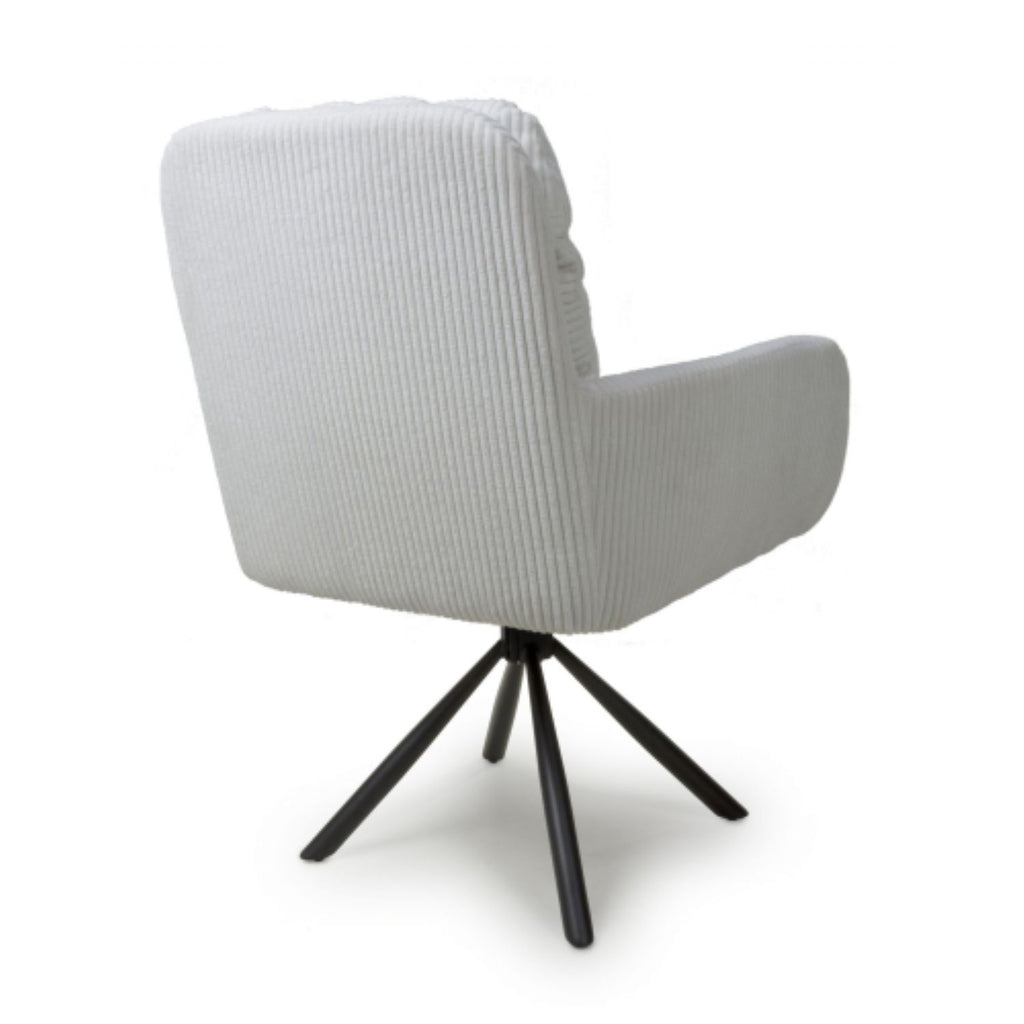 White Ribbed Corduroy Fabric 180 Degree Swivel Dining Chair