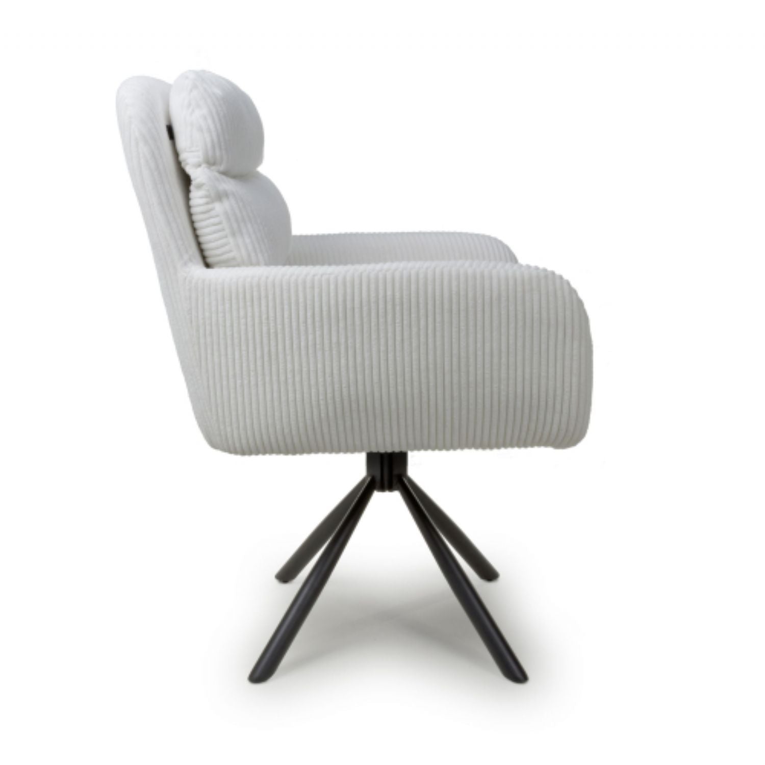 White Ribbed Corduroy Fabric 180 Degree Swivel Dining Chair