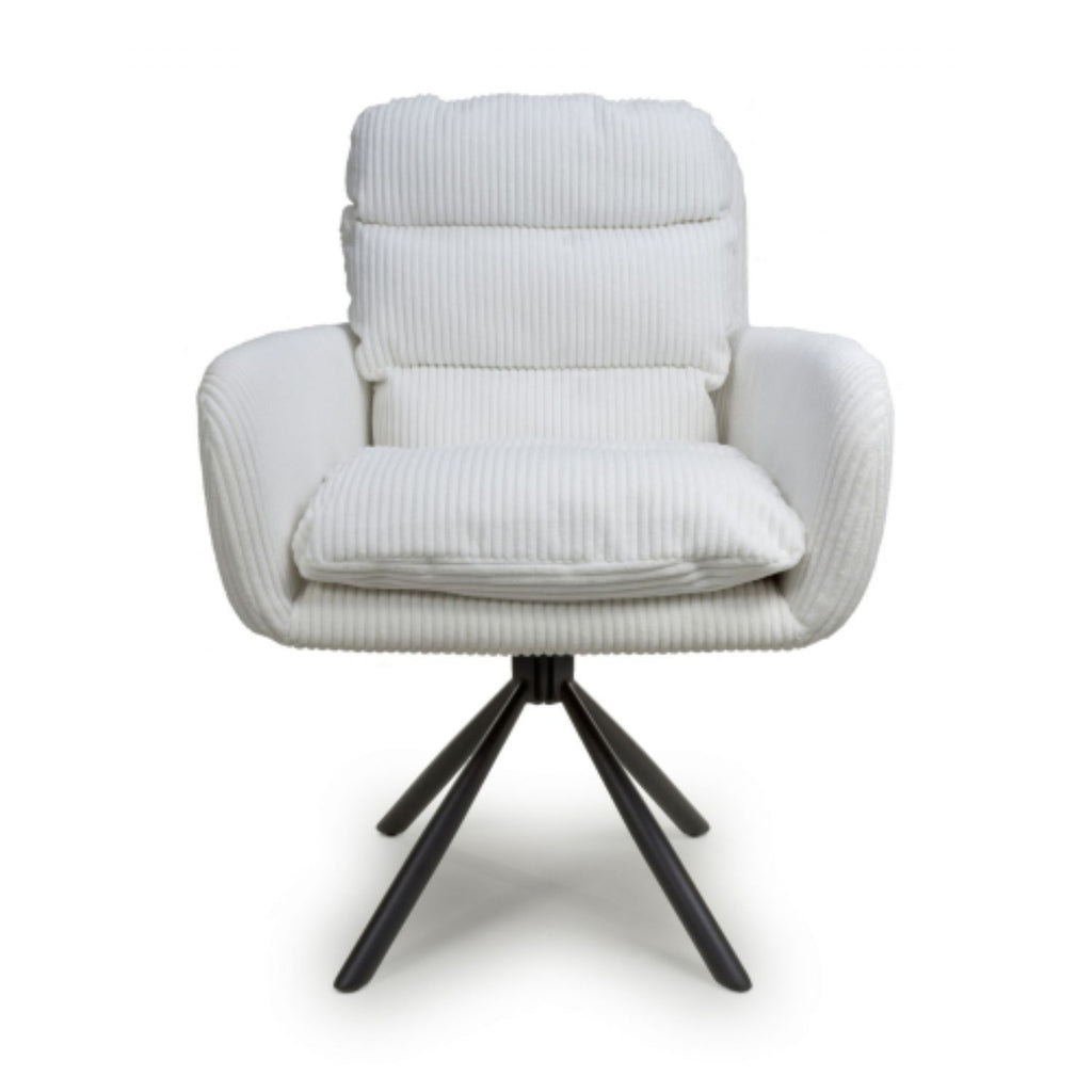 White Ribbed Corduroy Fabric 180 Degree Swivel Dining Chair