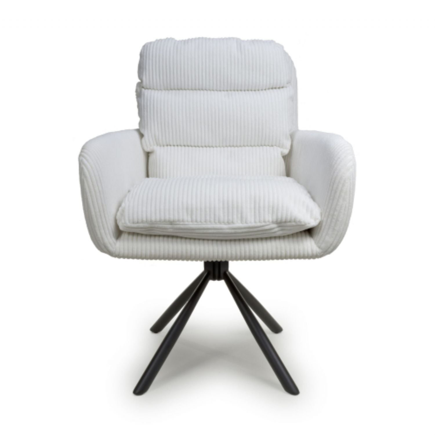 White Ribbed Corduroy Fabric 180 Degree Swivel Dining Chair