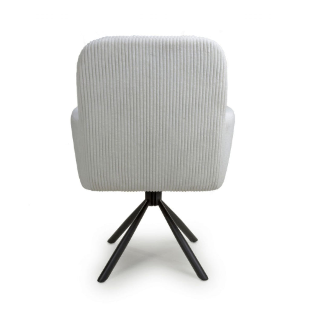 White Ribbed Corduroy Fabric 180 Degree Swivel Dining Chair