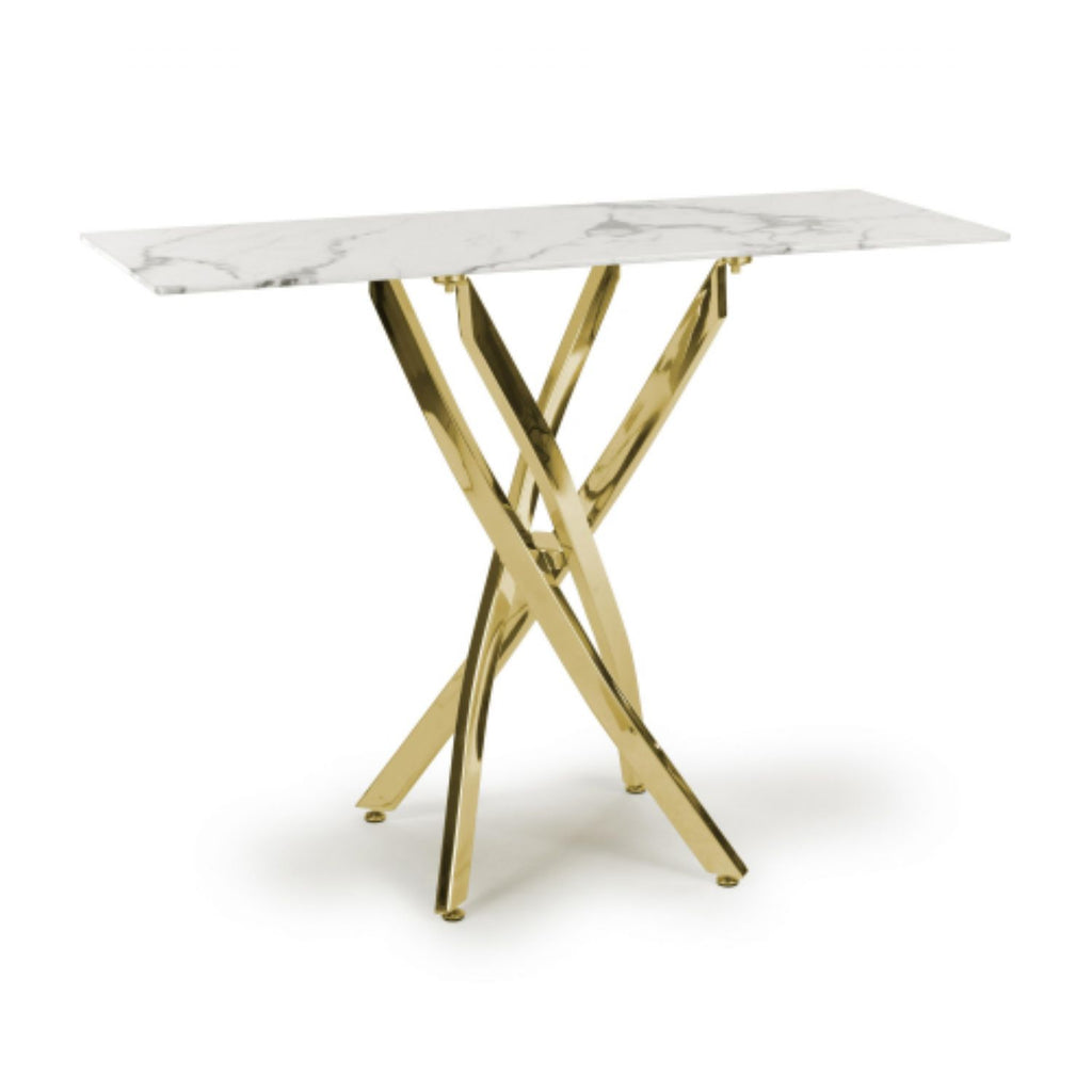 white and Grey Marble Effect Console Table Golden Legs