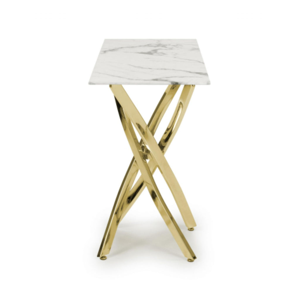 white and Grey Marble Effect Console Table Golden Legs
