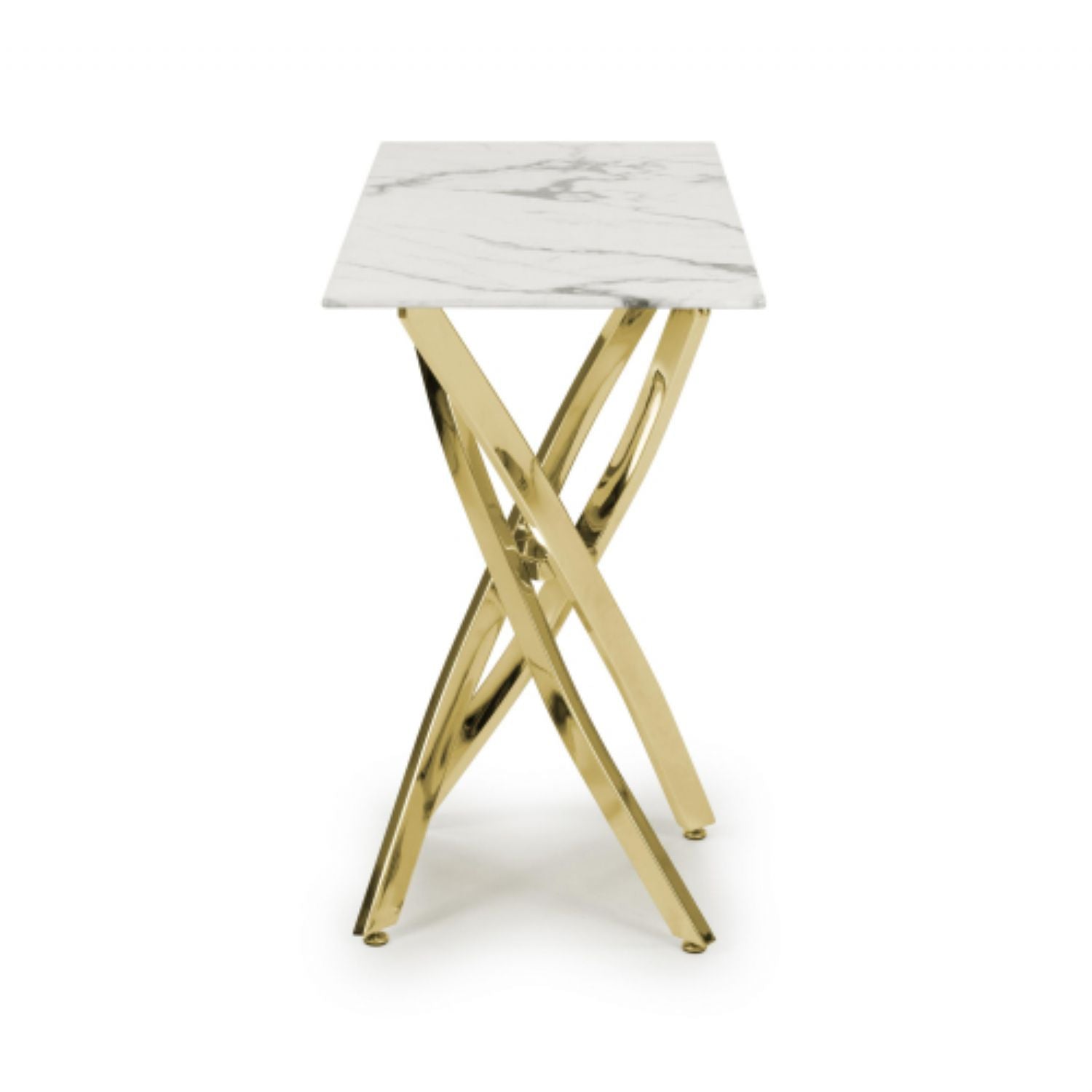 white and Grey Marble Effect Console Table Golden Legs