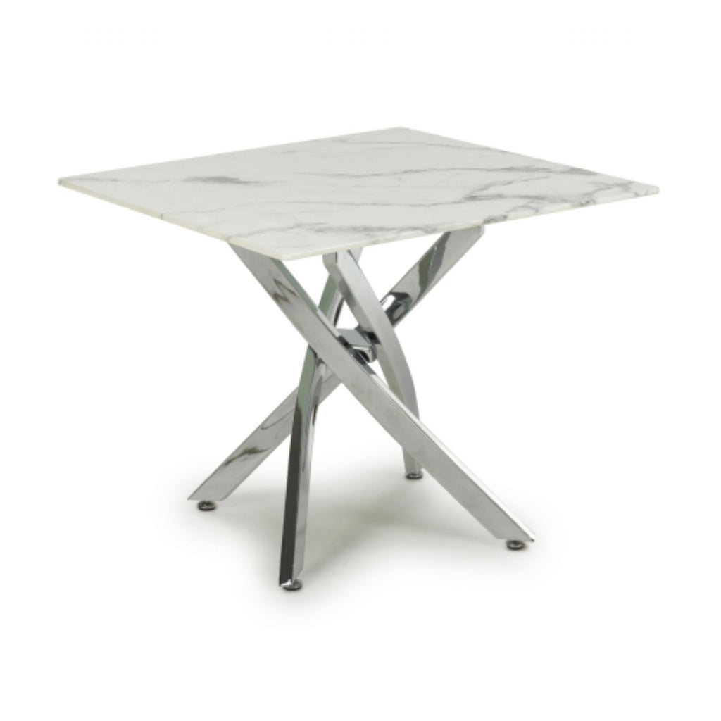 White and Grey Marble Effect Square End Table Chrome Base