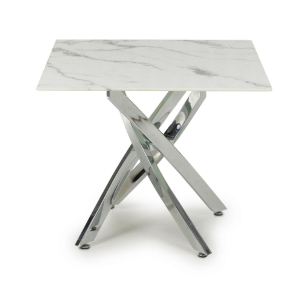 White and Grey Marble Effect Square End Table Chrome Base
