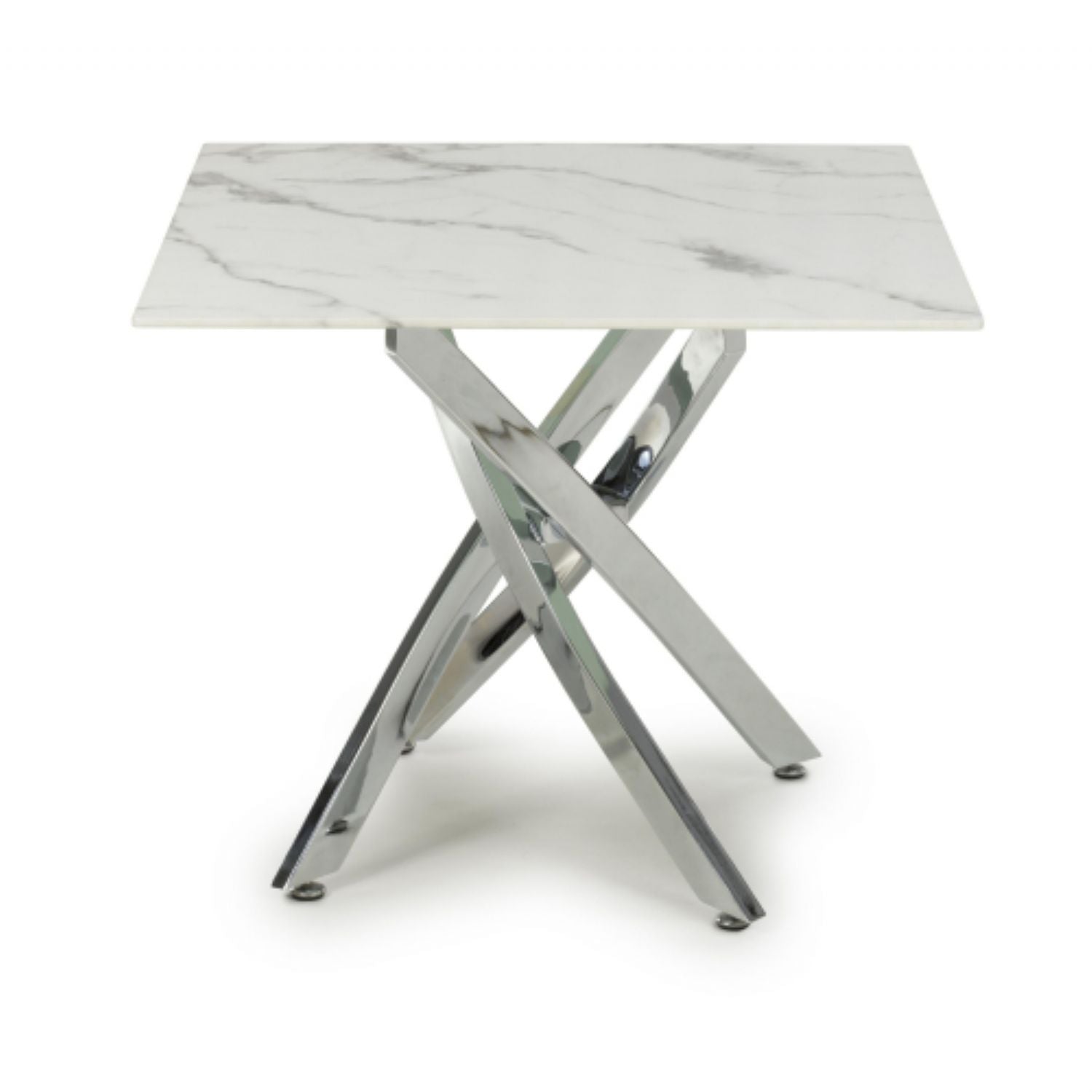 White and Grey Marble Effect Square End Table Chrome Base