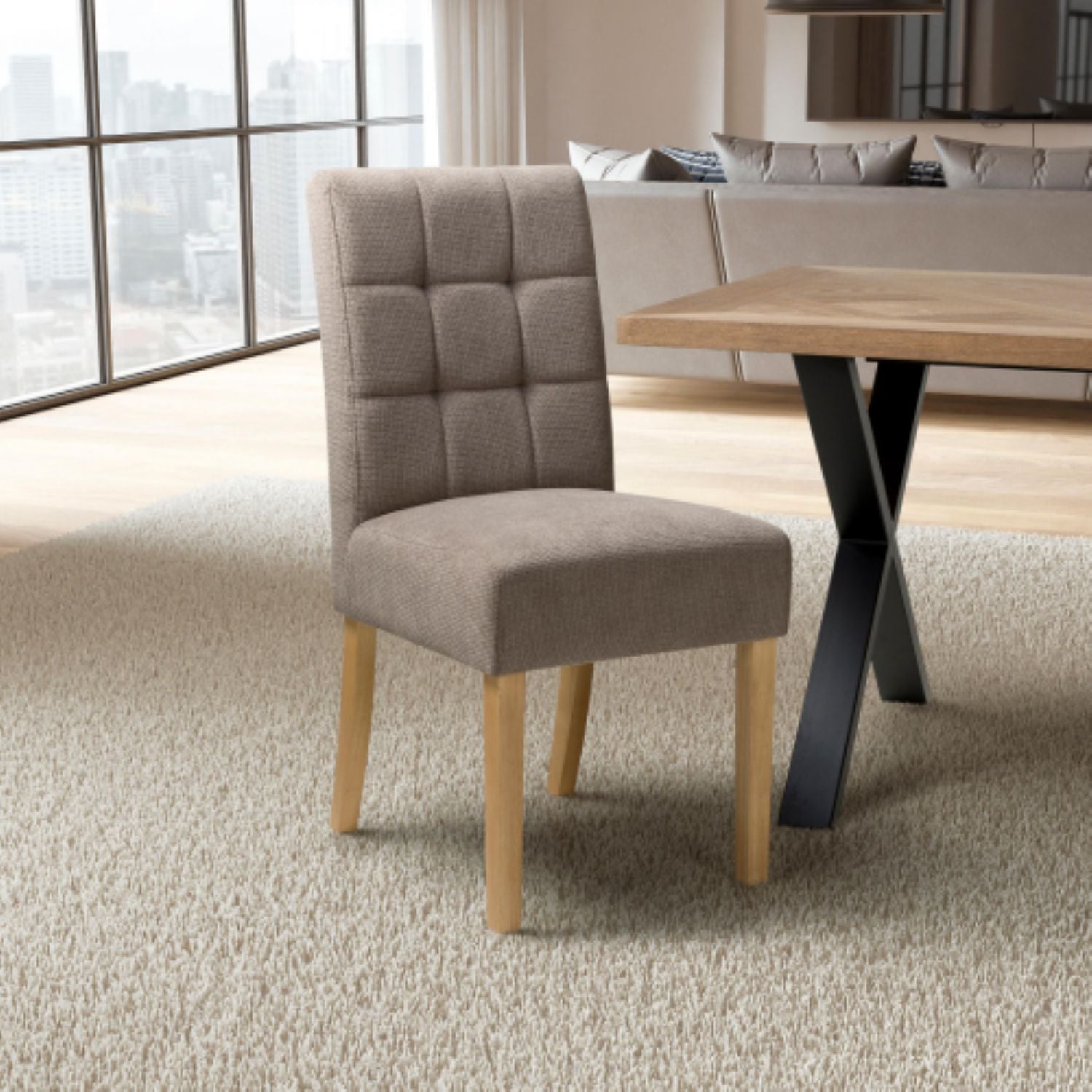 Light Brown Fabric Dining Chair with Natural Legs