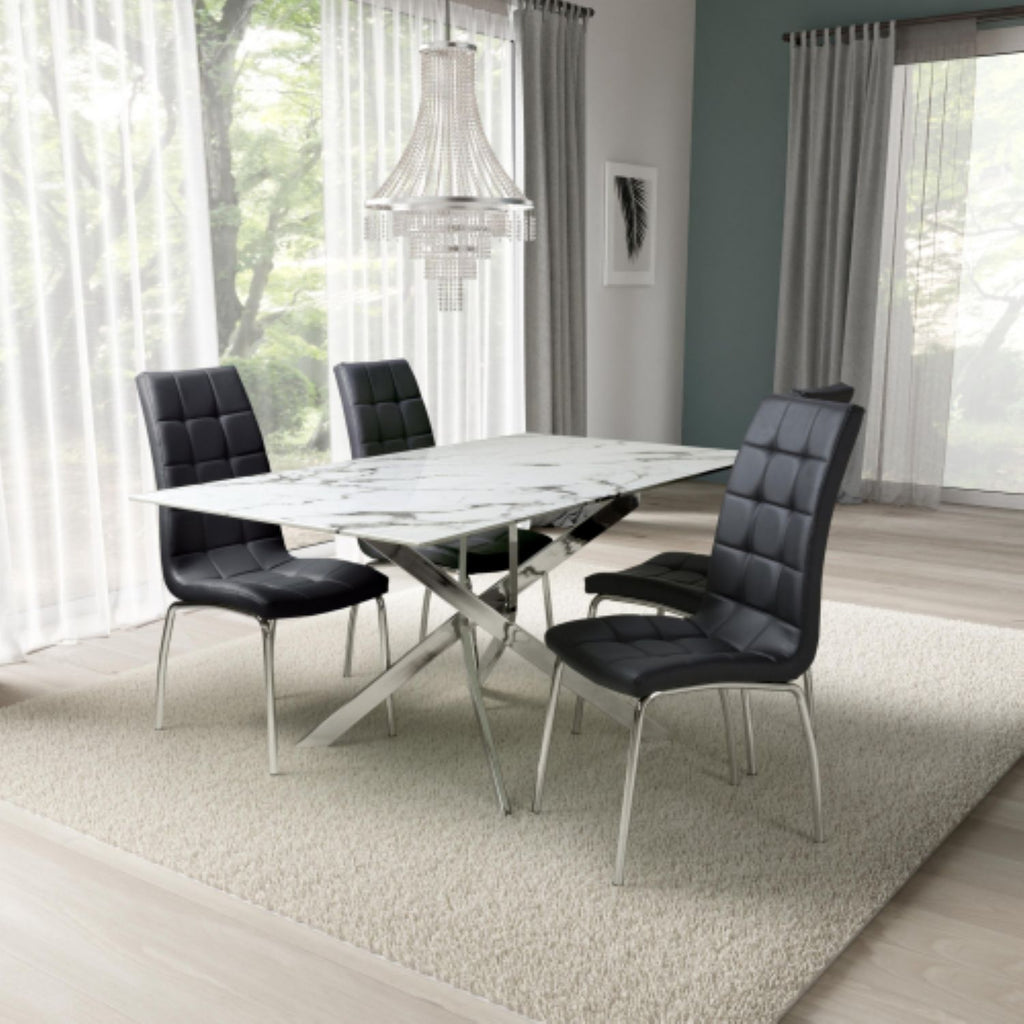 Astoria 1.6m White And 4 Jenner Black with Silver legs Dining Set
