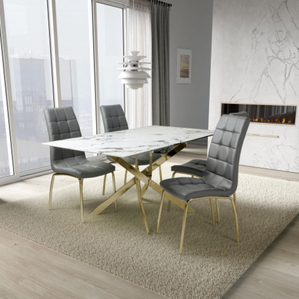 Astoria 1.6m White And 4 Jenner Grey with Gold legs Dining Set