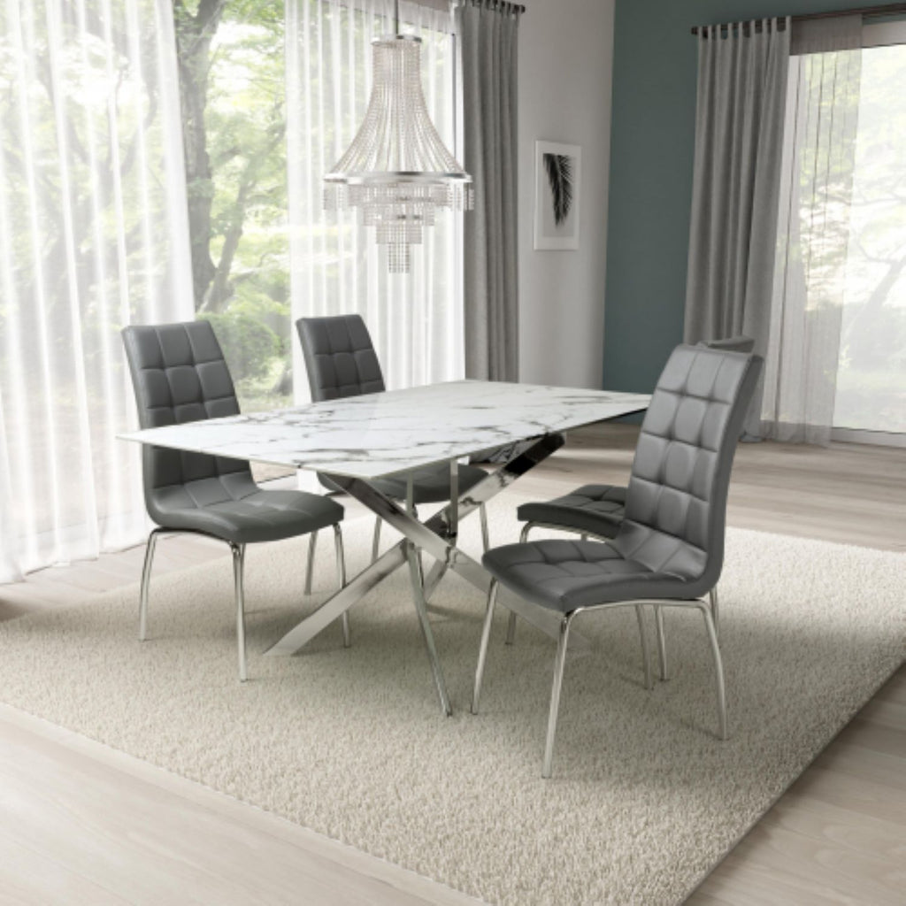 Astoria 1.6m White And 4 Jenner Grey with Silver legs Dining Set