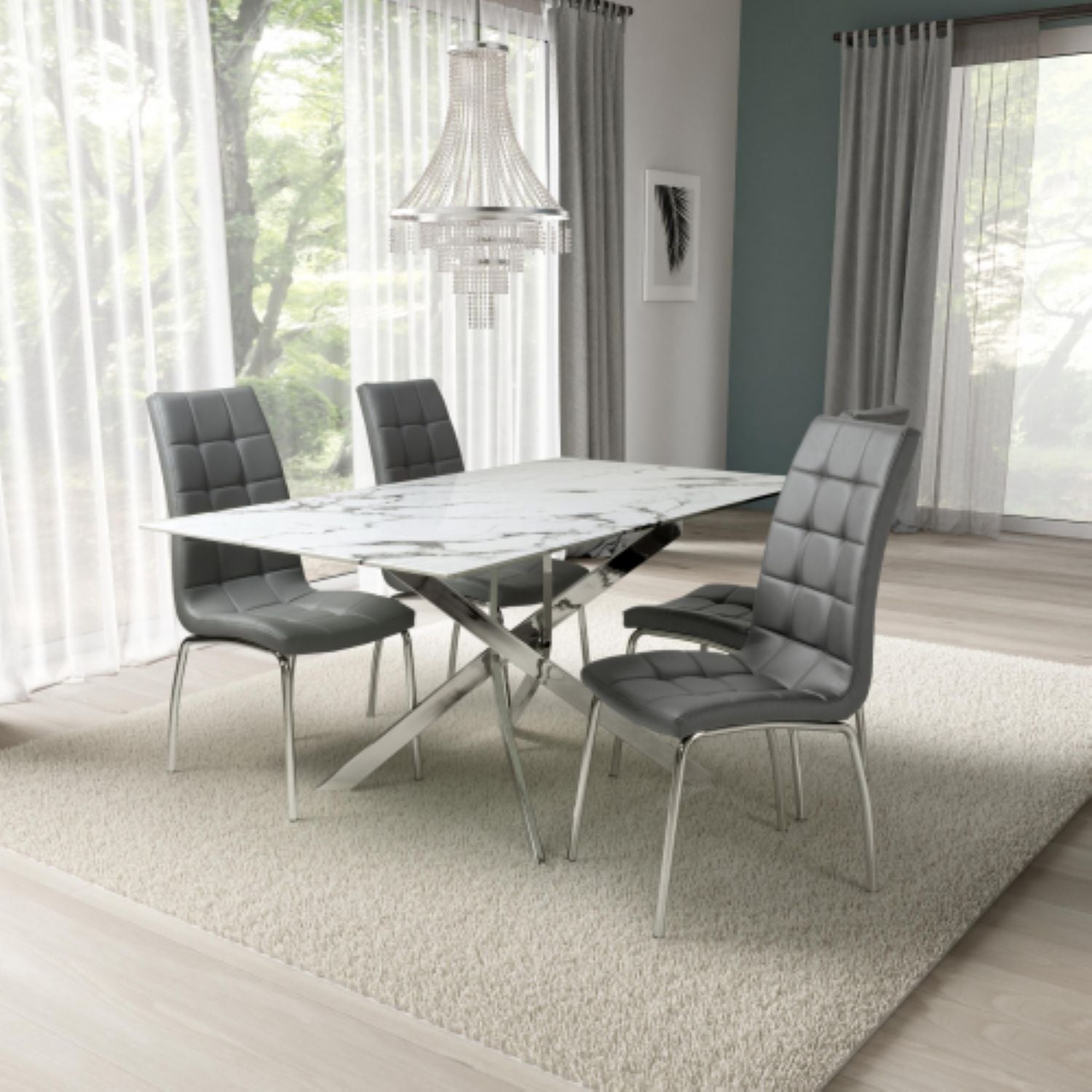 Astoria 1.6m White And 4 Jenner Grey with Silver legs Dining Set