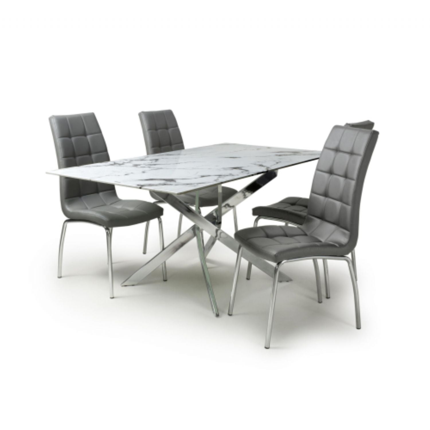 Astoria 1.6m White And 4 Jenner Grey with Silver legs Dining Set