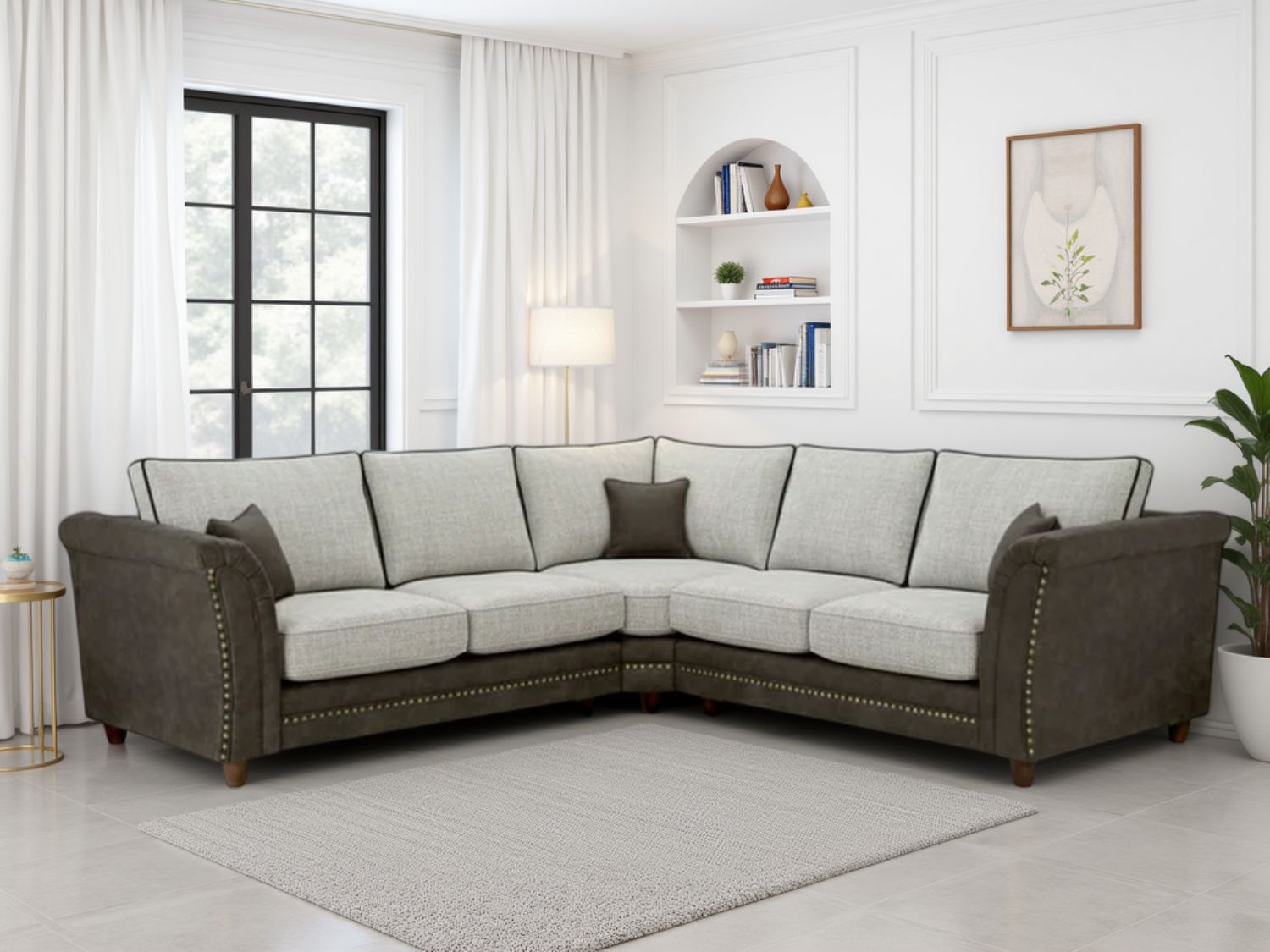 Dual Tone Grey Fabric Large Corner Fullback Sofa